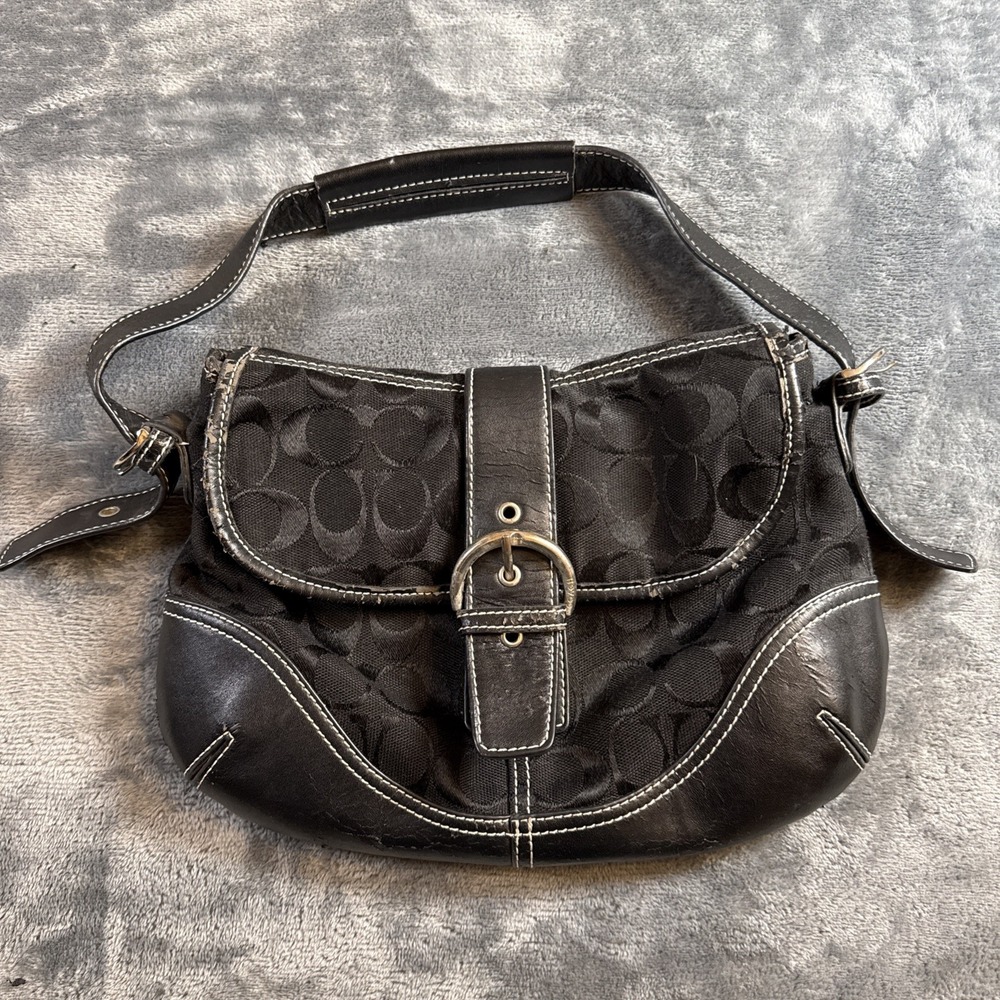 Vtg Coach Y2K Mini Black Soho Shoulder Bag Classic C Print Leather